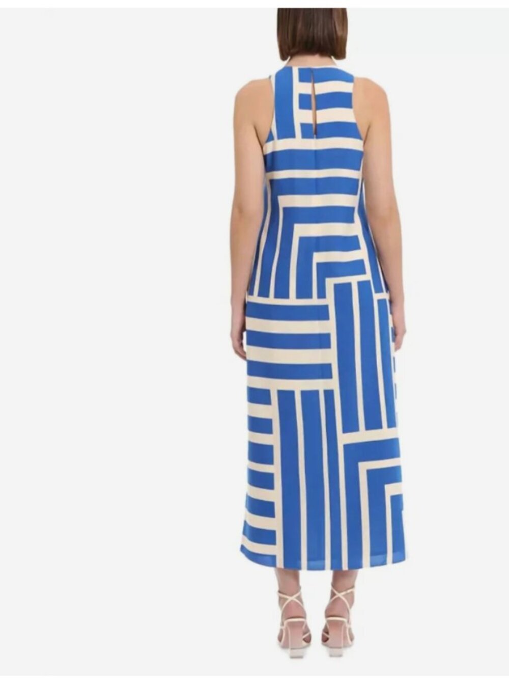 DONNA MORGAN quincy geometric print maxi dress in royal blue/cream NEW 14 - Picture 3 of 10